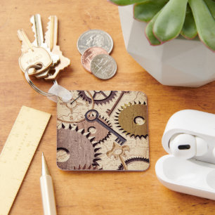 Steampunk Wielen, tandwielen, sleutels, oude steen Sleutelhanger