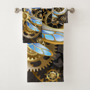 Steampunk-wijzerplaten met dragonfly bad handdoek