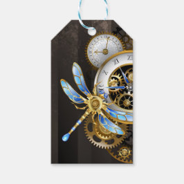 Steampunk-wijzerplaten met dragonfly cadeaulabel