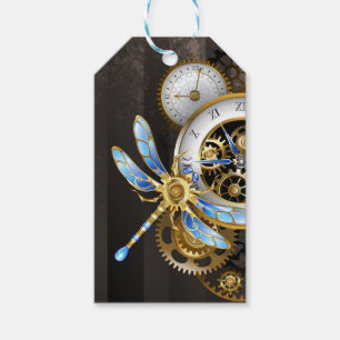 Steampunk-wijzerplaten met dragonfly cadeaulabel