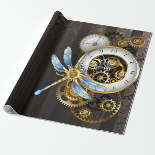 Steampunk-wijzerplaten met dragonfly cadeaupapier