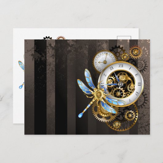 Steampunk-wijzerplaten met dragonfly feestdagenkaart (Voorkant / Achterkant)