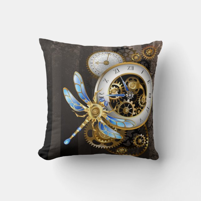 Steampunk-wijzerplaten met dragonfly kussen (Voorkant)