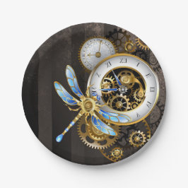 Steampunk-wijzerplaten met dragonfly papieren bordje