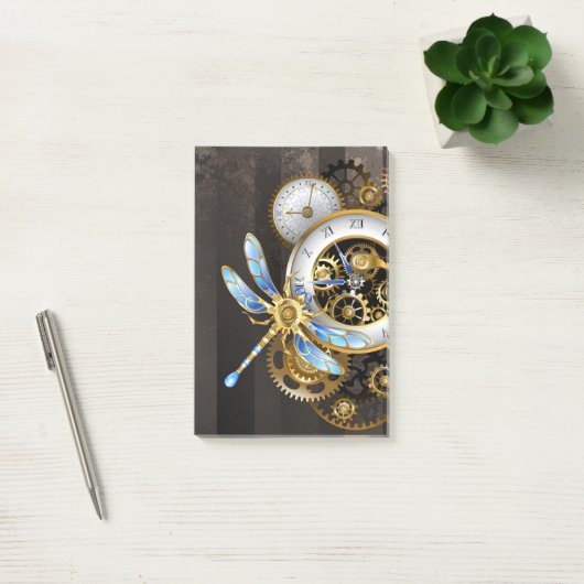 Steampunk-wijzerplaten met dragonfly post-it® notes (Kantoor)