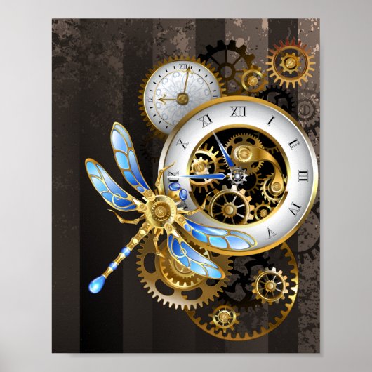 Steampunk-wijzerplaten met dragonfly poster (Voorkant)