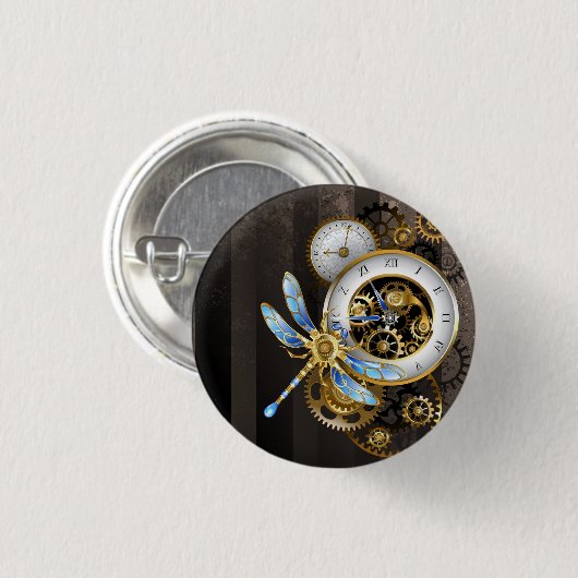 Steampunk-wijzerplaten met dragonfly ronde button 3,2 cm (Voorkant /achterkant)