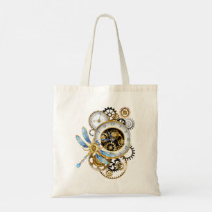 Steampunk-wijzerplaten met dragonfly tote bag