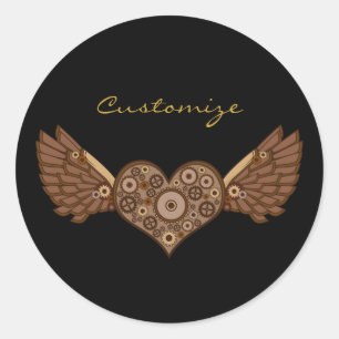 Steampunk Winged hart met tandwielen Thunder_Cove Ronde Sticker