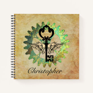 Steampunk Winged Key en Cog Wheel Spiral Notitiebo Notitieboek