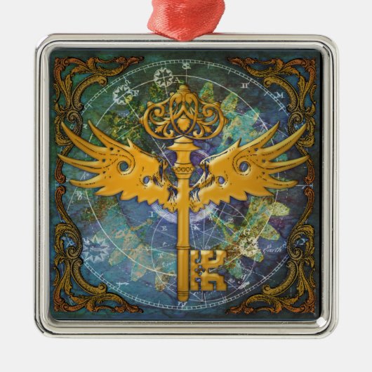 Steampunk Winged Key Metalen Ornament (Voorkant)