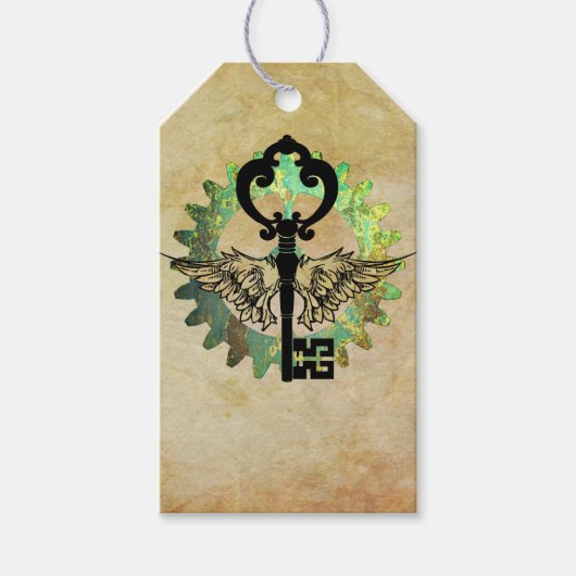 Steampunk Wingel Key & Cog Wheel Design Cadeaulabel (Voorkant)
