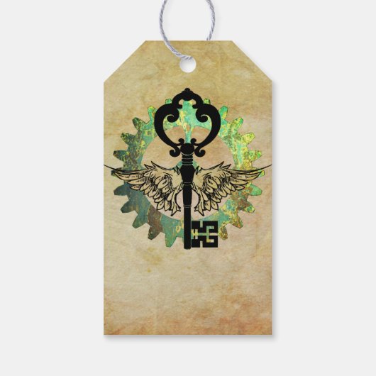 Steampunk Wingel Key & Cog Wheel Design Cadeaulabel (Achterkant)