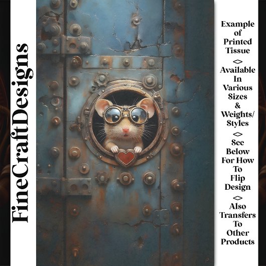 Steampunk Witte Muis & Rode Hart BQ1 Decoupage Tissuepapier