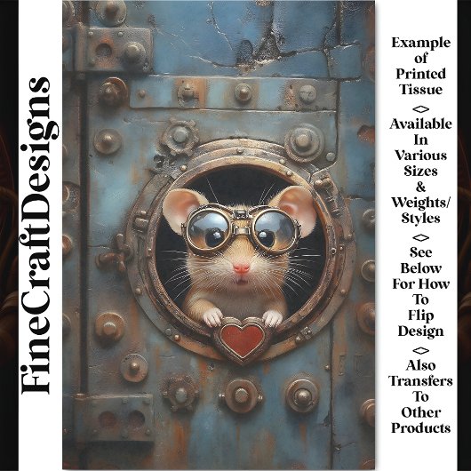 Steampunk Witte Muis & Rode Hart BQ2 Decoupage Tissuepapier