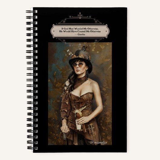 Steampunk Woman Goethe God Citation Black Journal (Recto)