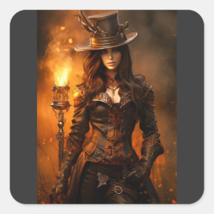 Steampunk Woman Vierkante Sticker