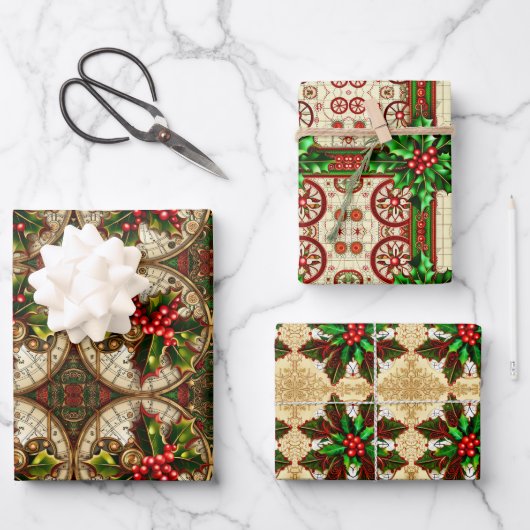 Steampunk Wrapping Paper Flat Sheet Set van 3 (Voorkant)
