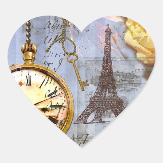 Steampunk & Yellow Roses Hart Sticker Label (Voorkant)