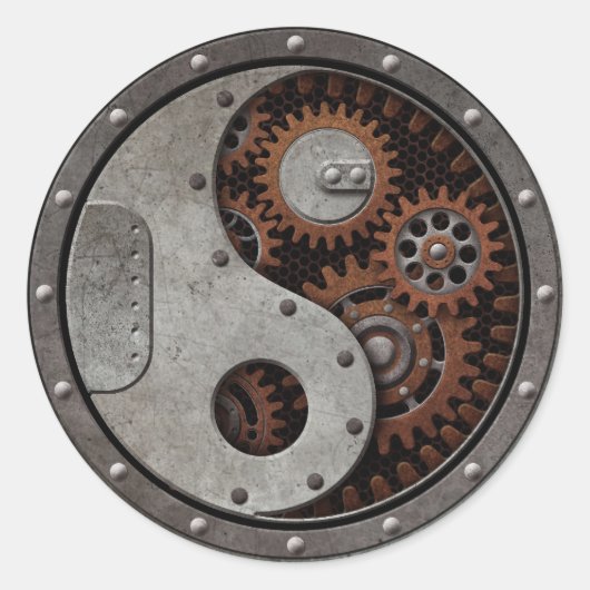 Steampunk Yin Yang Ronde Sticker (Voorkant)