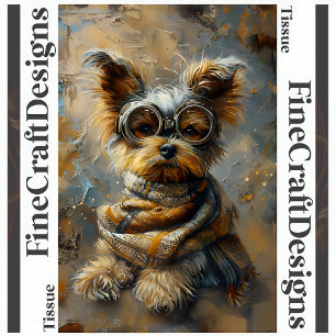 Steampunk Yorkie Olie Schilderij Decoupage Rechts Tissuepapier