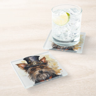 Steampunk Yorkshire Terrier Hond Glazen Onderzetter
