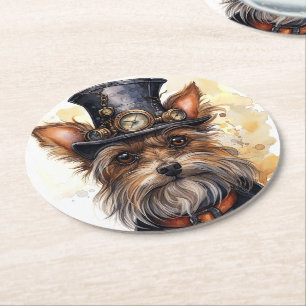 Steampunk Yorkshire Terrier Hond Ronde Kartonnen Onderzetter