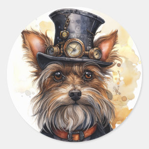Steampunk Yorkshire Terrier Hond Ronde Sticker