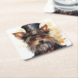 Steampunk Yorkshire Terrier Hond Vierkante Kartonnen Onderzetter