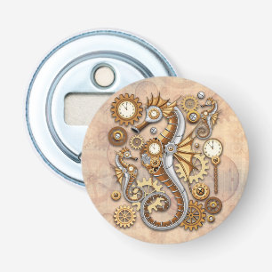 Steampunk Zeepaardje Vintage Surrealistische Kunst Button Flesopener