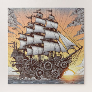 STEAMPUNK ZEILSCHIP SUNSET LEGPUZZEL