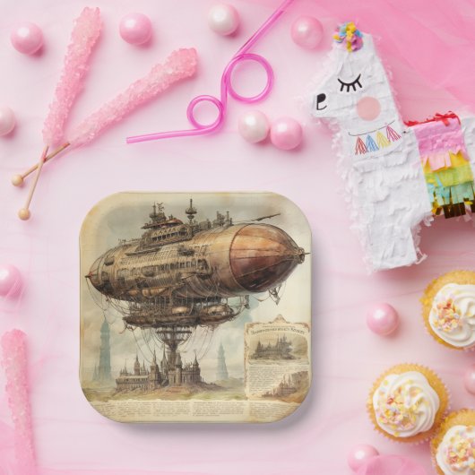  Steampunk Zeppelin (10) Papieren Bordje (Feest)