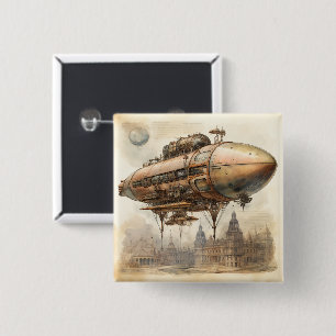 Steampunk Zeppelin (12) Vierkante Button 5,1 Cm