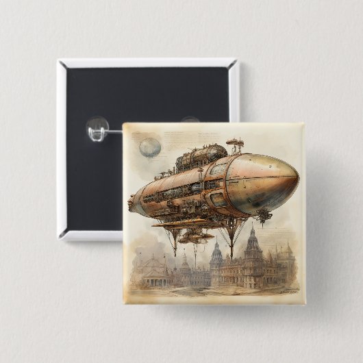Steampunk Zeppelin (12) Vierkante Button 5,1 Cm (Voorkant /achterkant)
