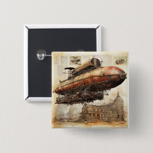  Steampunk Zeppelin (3) Vierkante Button 5,1 Cm (Voorkant /achterkant)