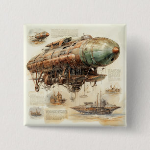 Steampunk Zeppelin (4) Vierkante Button 5,1 Cm