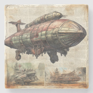 Steampunk Zeppelin (6) Stenen Onderzetter