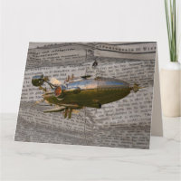 STEAMPUNK ZEPPELIN BLIMP JOURNAL CARTES D'ANNIVERS