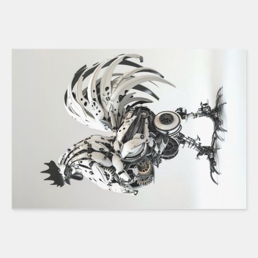 Steampunk Zwart Wit Roosters Decoupage Inpakpapier Vel (Voorkant)