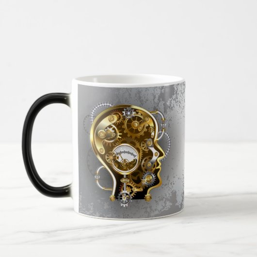 Steampunkhoofd met manometer magische mok (Links)
