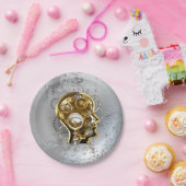 Steampunkhoofd met manometer papieren bordje (Feest)