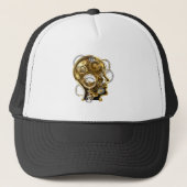 Steampunkhoofd met manometer trucker pet (Voorkant)