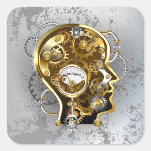 Steampunkhoofd met manometer vierkante sticker