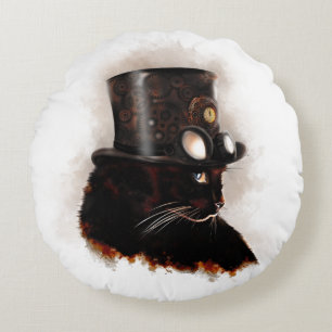 Steampunkkat Rond Kussen