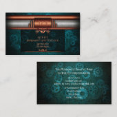 Steampunkkoper en zilver op blauwgroen cogs, Monog Visitekaartje (Voorkant / Achterkant)