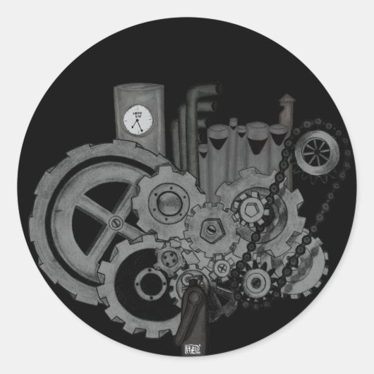 Steampunkmachines (monochrome) ronde sticker (Voorkant)