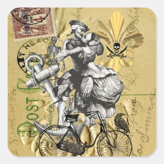  steampunkpiraat vierkante sticker (Voorkant)