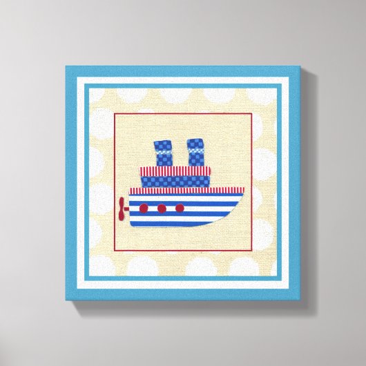 Steamship met Propeller en Blauwe Mokestacks Canvas Afdruk (Voorkant)