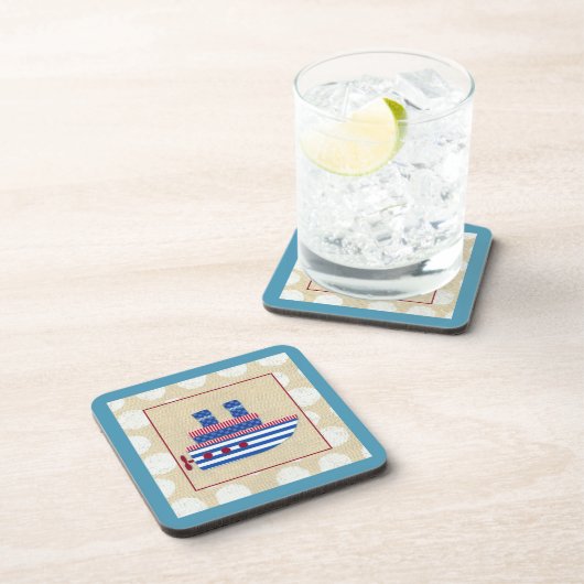 Steamship met Propeller en Blauwe Mokestacks Drankjes Onderzetter (Rechterzijde)