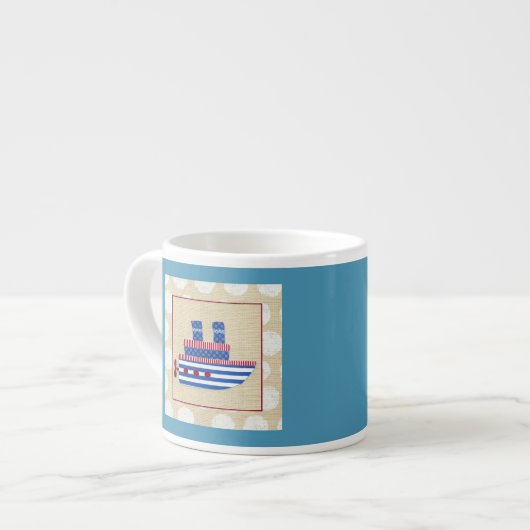 Steamship met Propeller en Blauwe Mokestacks Espresso Kop (Voorkant links)